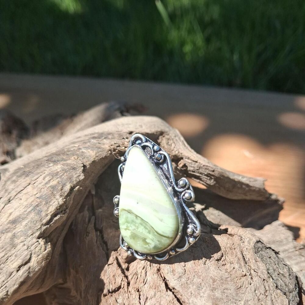 Artisan-crafted Boho Green Onyx Ring - Statement Ring (Size 6.25)